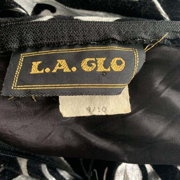 Vintage 90s LA Glo Silver Metallic Black Velvet Strapless Fit and Flare Dress - Picture 9 of 15